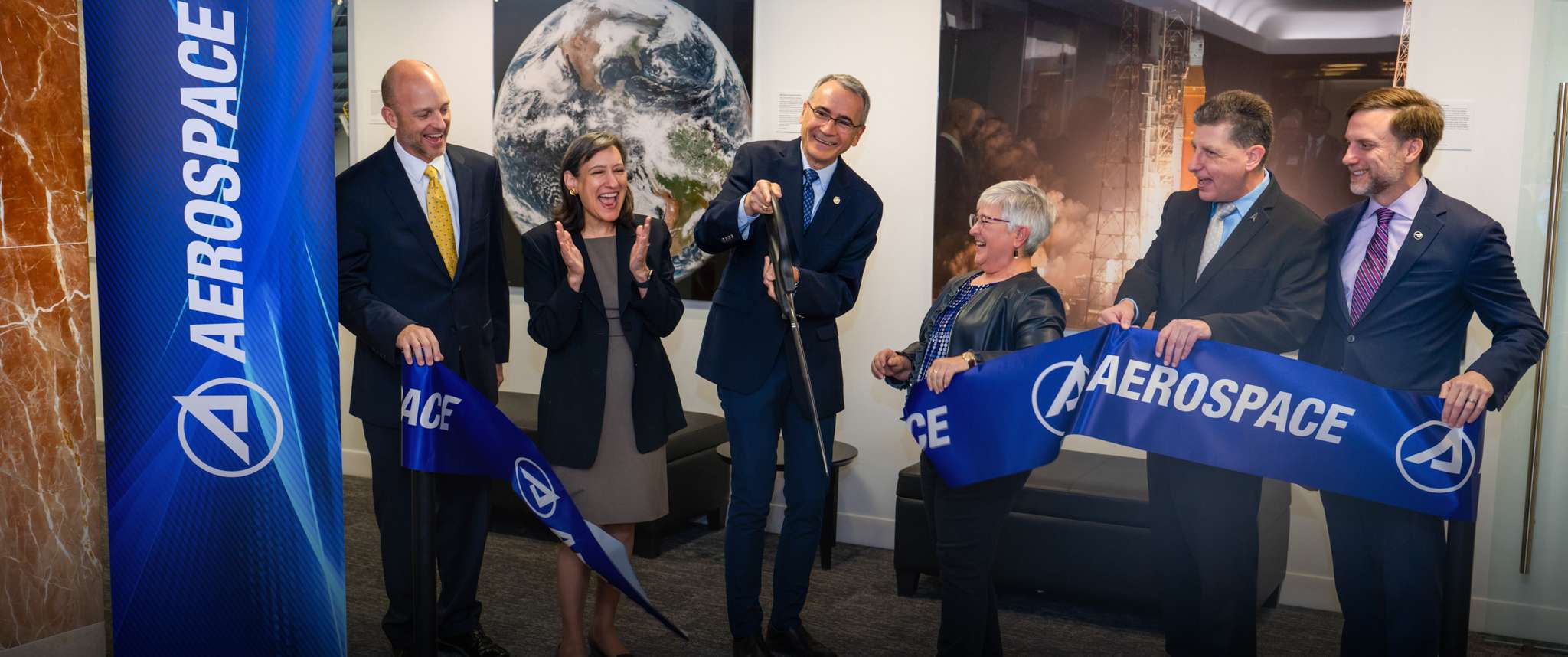 Aerospace hosted a ribbon-cutting ceremony to celebrate the opening of the Crystal City Space Enterprise Collaboration Center (SECC) in the Washington D.C. area.