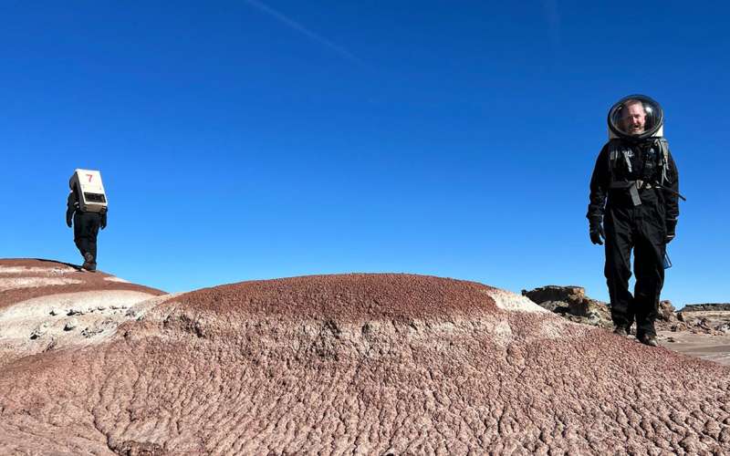 Picture of MDRS crew simulating a space walk